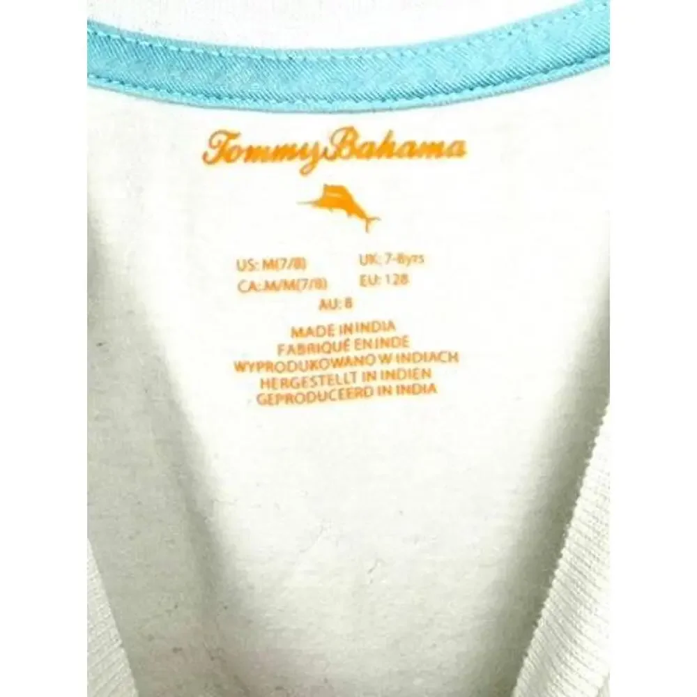 Tommy Bahama Boys Peace Sign Graphic T-Shirt White Size M 7-8 Cotton Blend